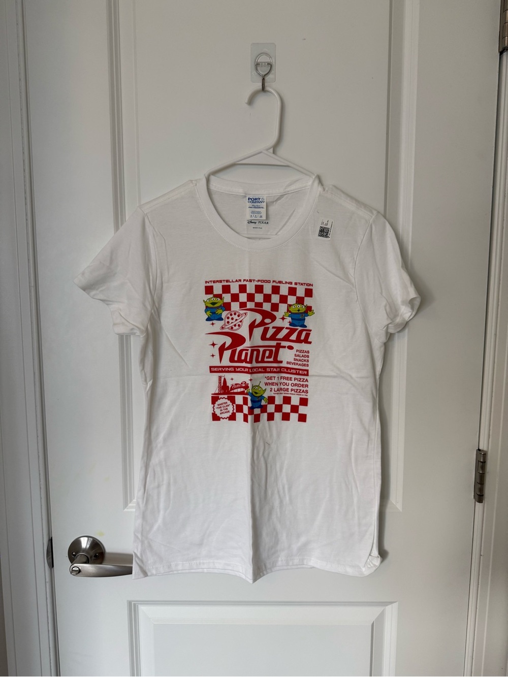 White Pizza Planet Graphic Womens T‑Shirt